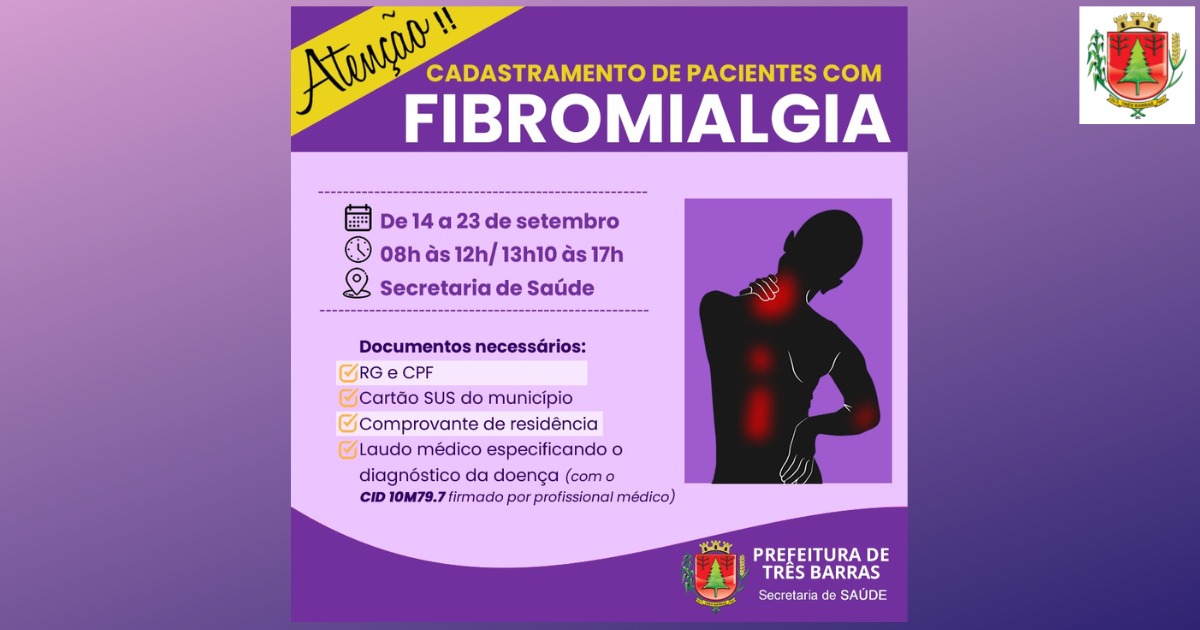 Saúde de Três Barras vai realizar o cadastramento de pacientes com fibromialgia