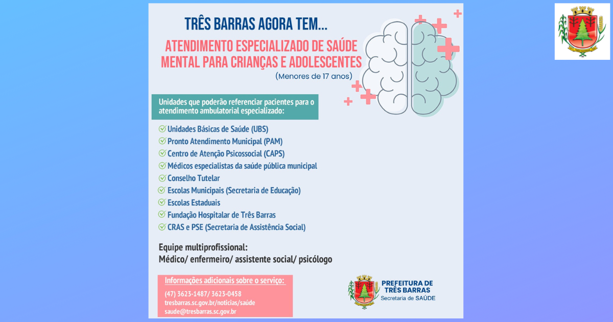 Três Barras passa a ter atendimento especializado de Saúde Mental para Crianças e Adolescentes