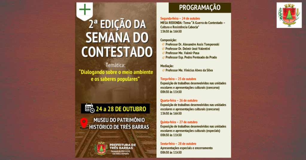 Mesa redonda, exposição de trabalhos e apresentações culturais serão atrações da 2ª Semana do Contestado