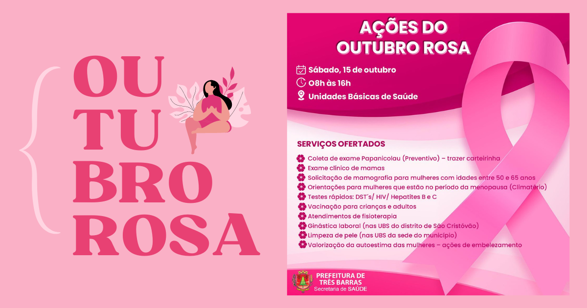 Unidades de saúde de Três Barras terão ações alusivas à campanha Outubro Rosa neste sábado