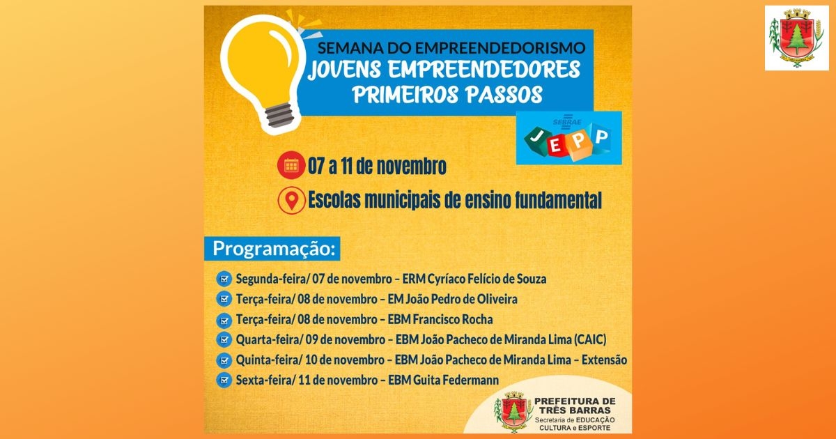 Escolas municipais de Três Barras terão atividades do projeto JEPP na próxima semana