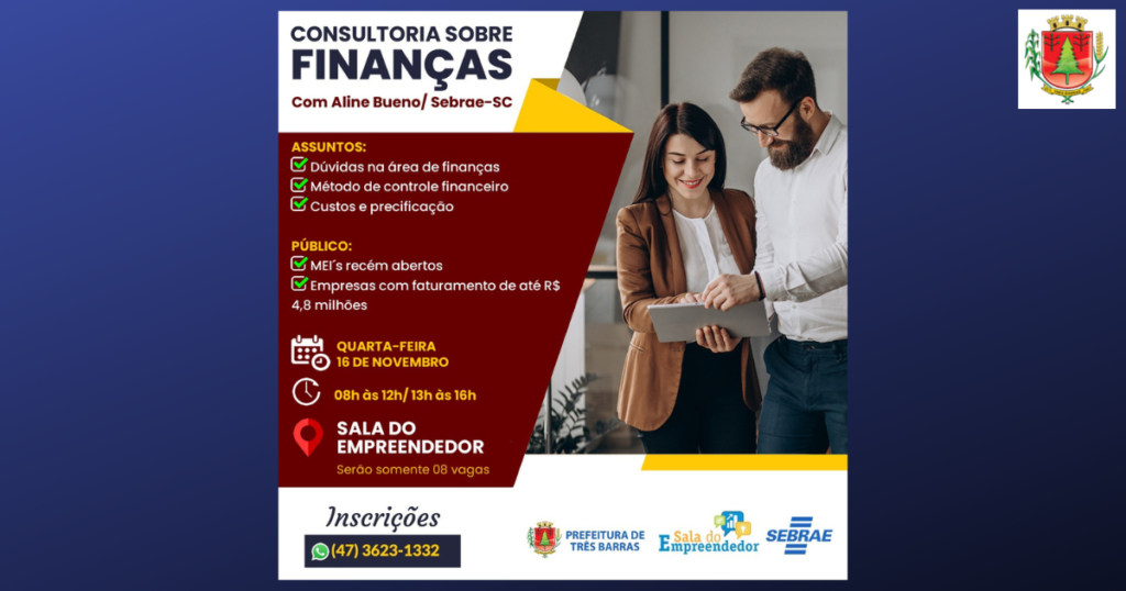 Inscrições abertas para consultoria sobre Finanças na Sala do Empreendedor
