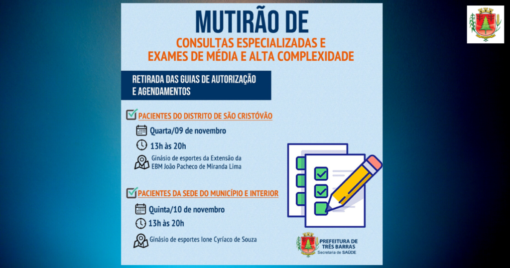 Mutirão: mais de 1.100 procedimentos de saúde serão liberados para pacientes de Três Barras