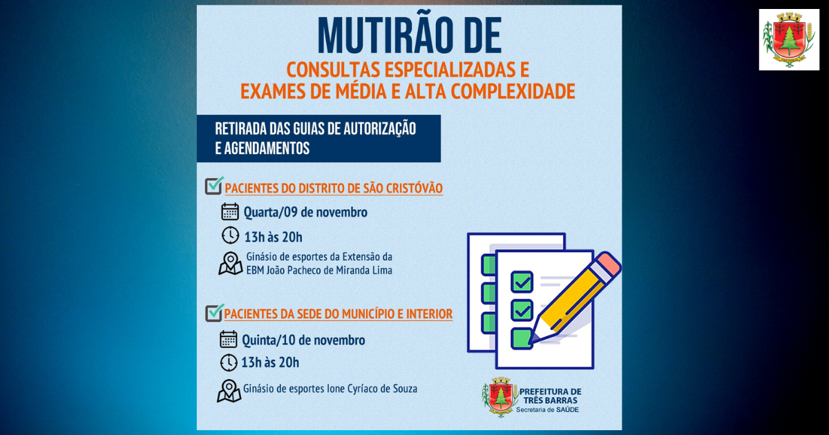 Mutirão: mais de 1.100 procedimentos de saúde serão liberados para pacientes de Três Barras