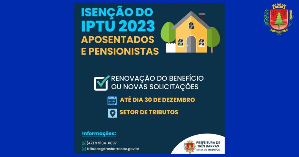 Aposentados e pensionistas têm até o dia 30 de dezembro para renovar ou solicitar a isenção do IPTU