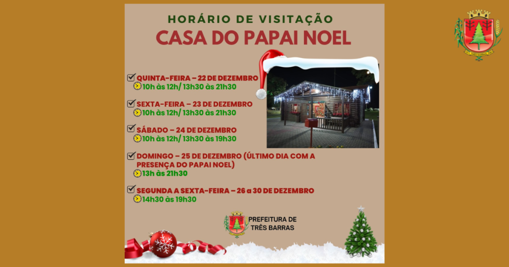 Casa do Papai Noel está com novos horários de funcionamento até o dia 30