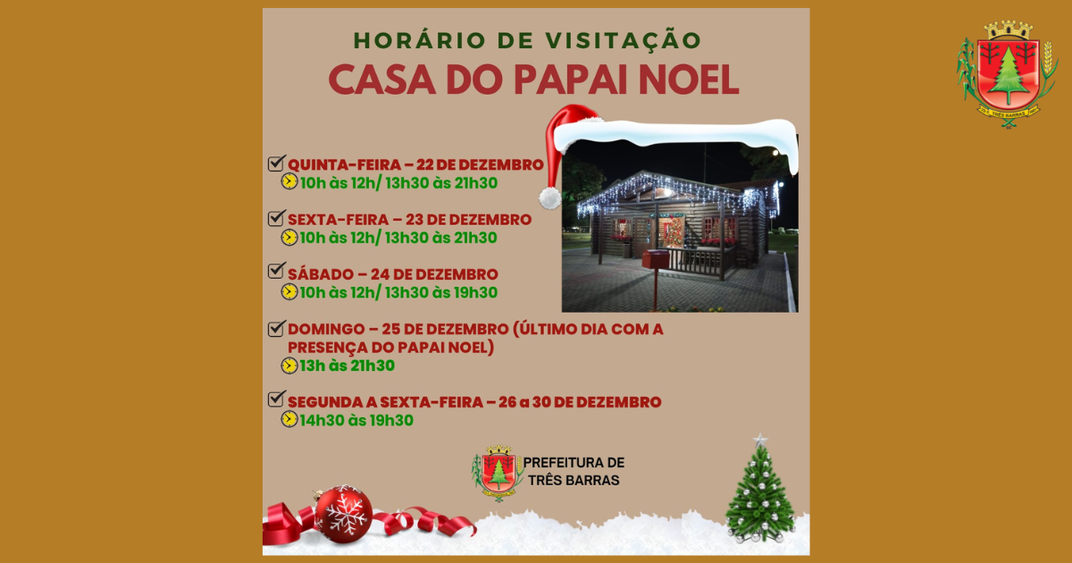 Casa do Papai Noel está com novos horários de funcionamento até o dia 30