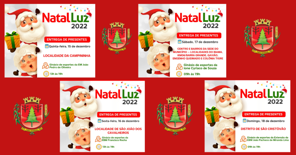 Entrega dos presentes natalinos às crianças será de 15 a 18 de dezembro