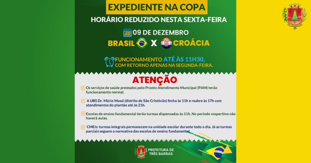 Repartições púbicas municipais terão expediente reduzido nesta sexta-feira, 09