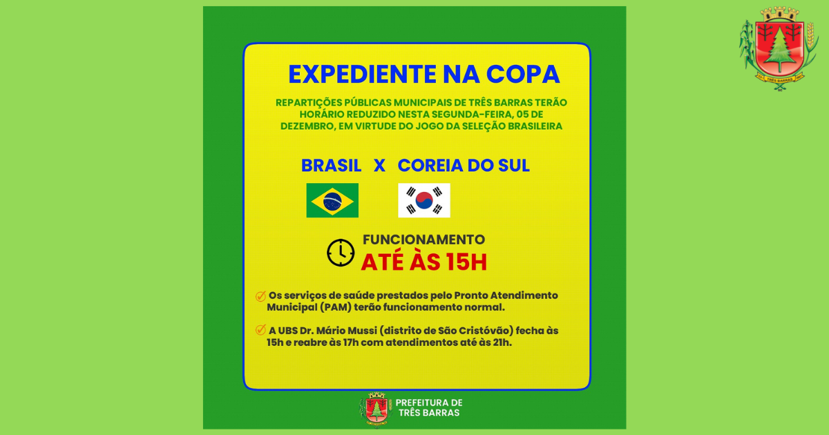 Repartições públicas municipais funcionarão até às 15h nesta segunda-feira, 05