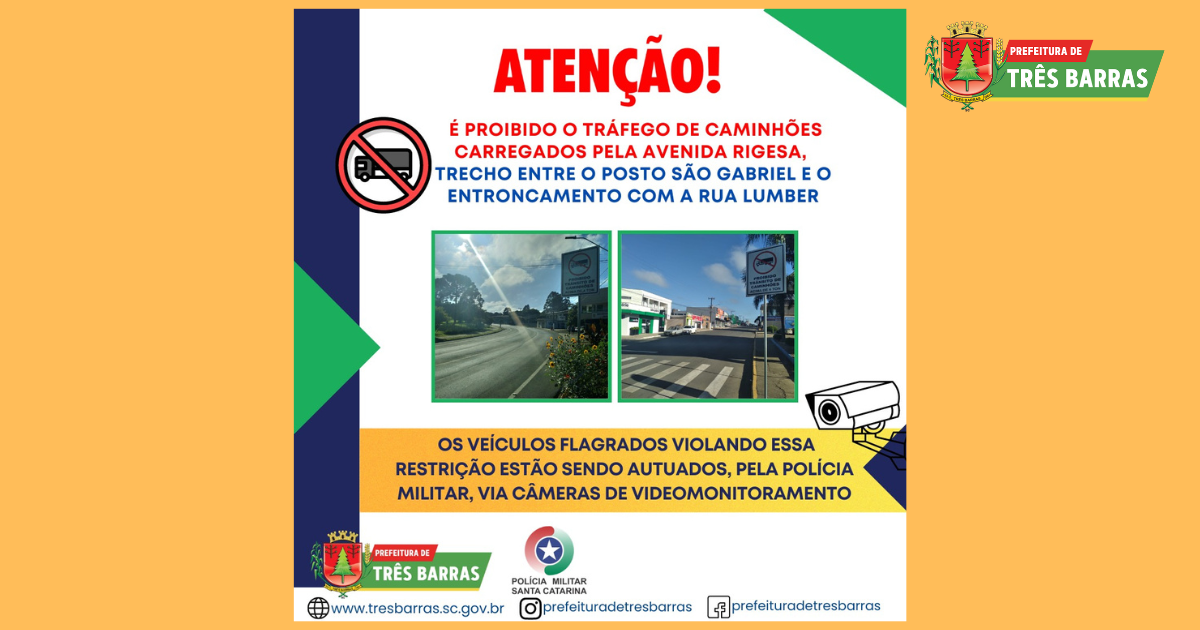PM está autuando caminhões que transitam em trecho com proibição na Avenida Rigesa