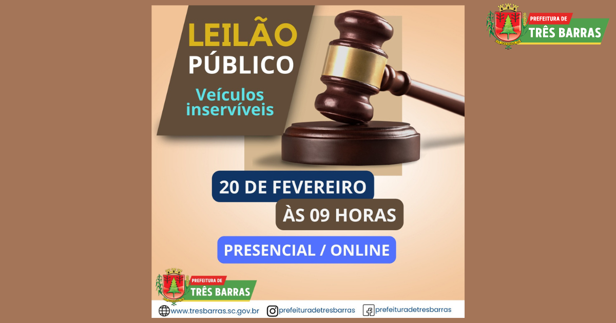 Três Barras terá leilão público de veículos inservíveis no dia 20 de fevereiro
