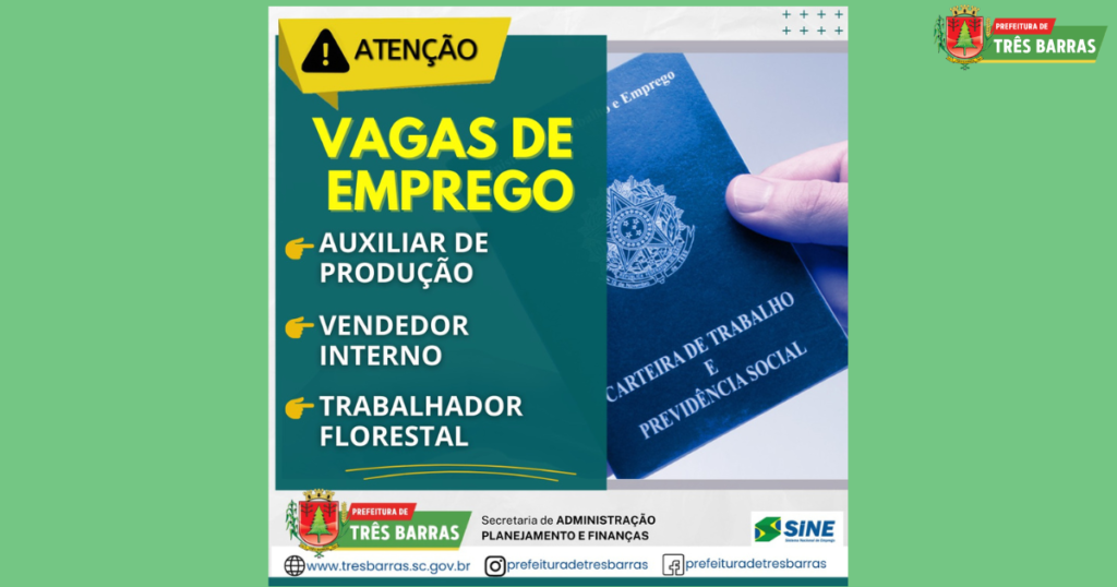 SINE dispõe de vagas para auxiliar de produção, vendedor interno e trabalhador florestal