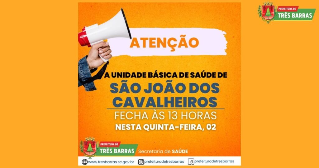 UBS de São João dos Cavalheiros fecha às 13h nesta quinta-feira, dia 02