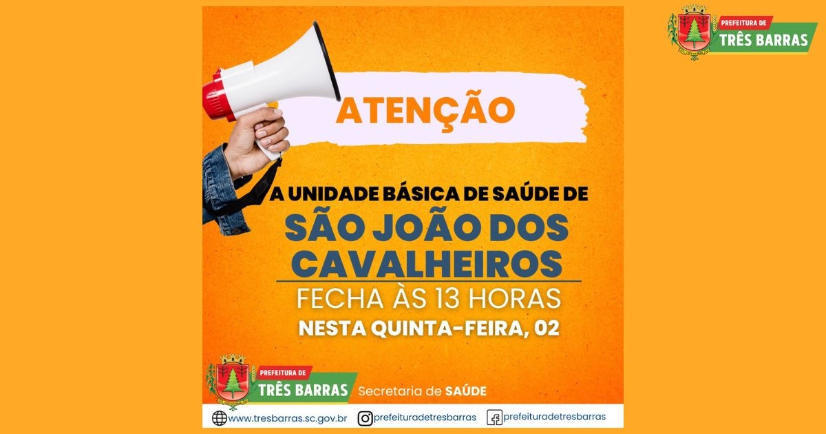 UBS de São João dos Cavalheiros fecha às 13h nesta quinta-feira, dia 02