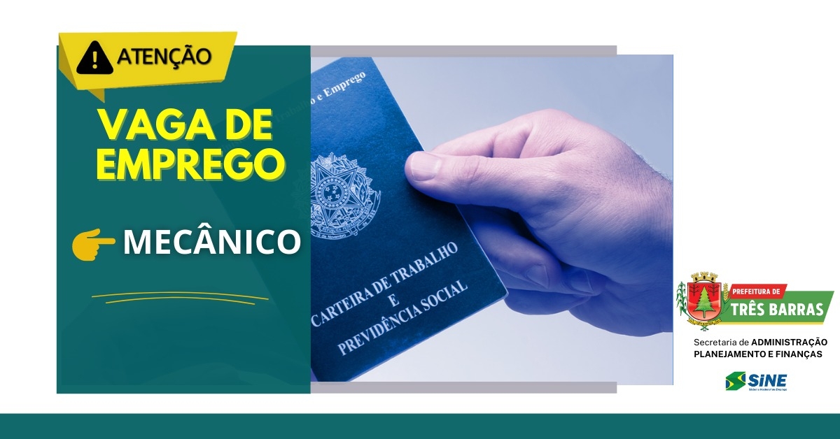 O POSTO DO SINE DE TRÊS BARRAS INFORMA QUE ESTÁ INTERMEDIANDO A CONTRATAÇÃO PARA A SEGUINTE VAGA: