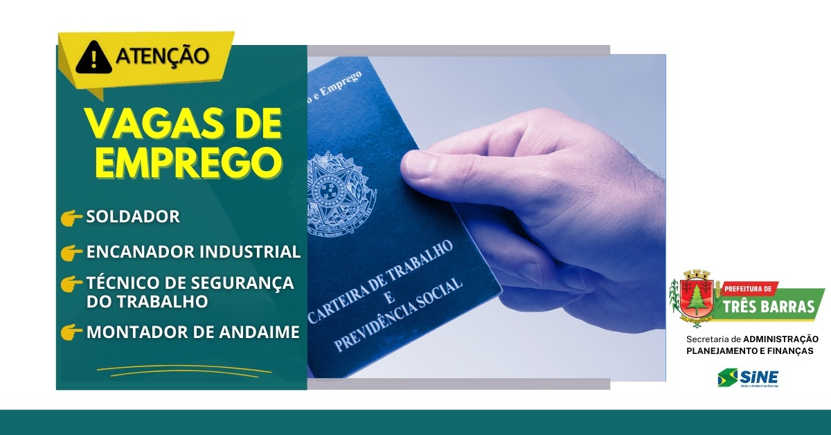 O posto do SINE de Três Barras informa que está intermediando a contratação de profissionais para as seguintes vagas: