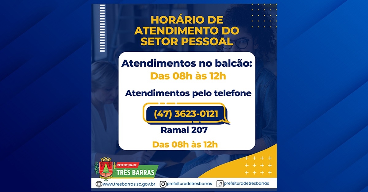 SETOR PESSOAL ATENDERÁ EM NOVO HORÁRIO A PARTIR DESTA TERÇA-FEIRA, 14