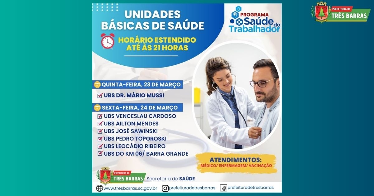 Unidades de saúde ficarão abertas até às 21h para atender trabalhadores nesta quinta e sexta-feira