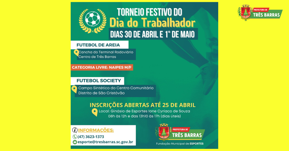Dia do Trabalhador será comemorado com Torneio de Futebol de Areia e Society