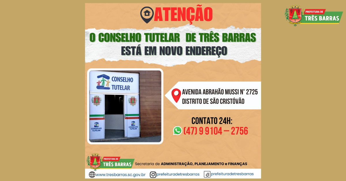 Conselho Tutelar de Três Barras está atendendo em novo endereço no distrito de São Cristóvão