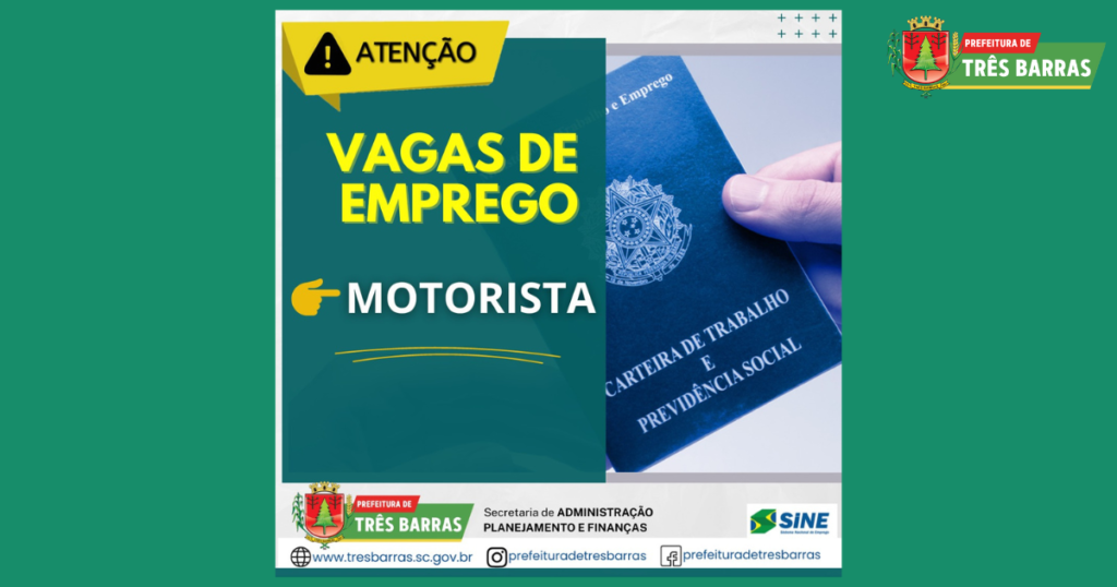 Posto do SINE de Três Barras dispõe de 05 vagas para motorista