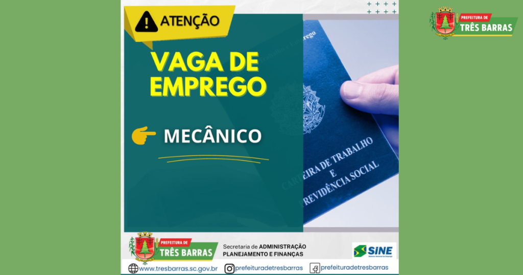SINE de Três Barras dispõe de vaga para mecânico com experiência comprovada