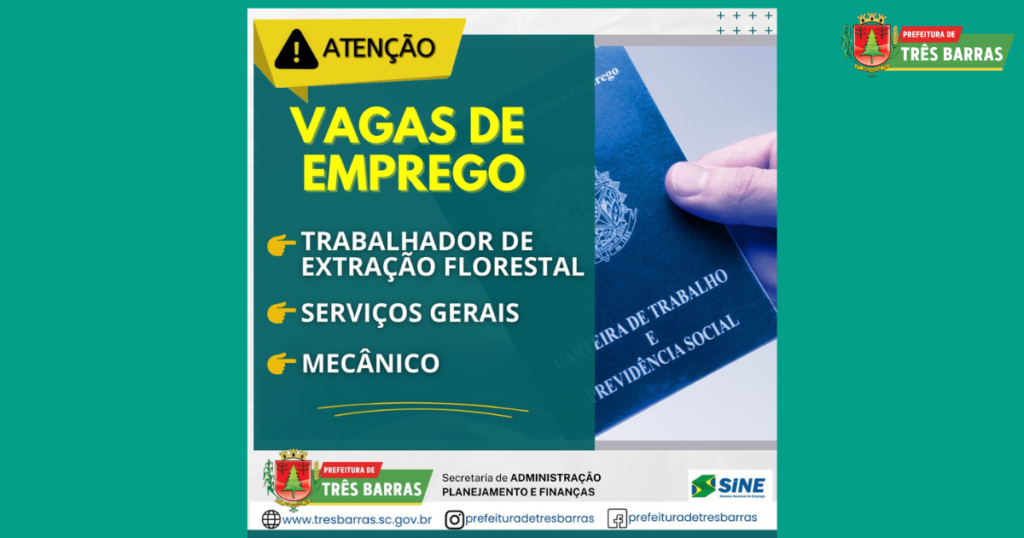 SINE de Três Barras intermedia a contratação de 22 profissionais para três cargos