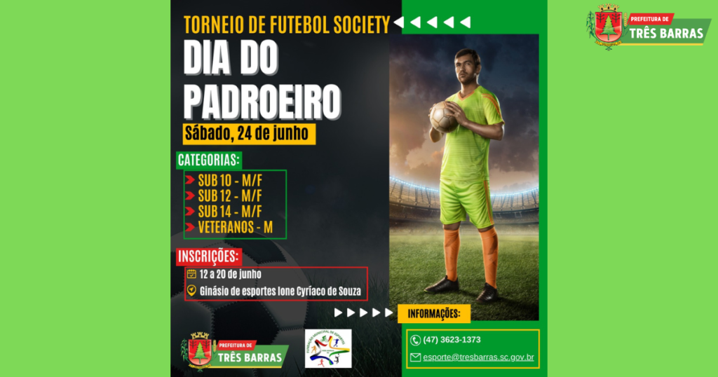 Três Barras terá Torneio de Futebol Society no dia do padroeiro do município, em 24 de junho