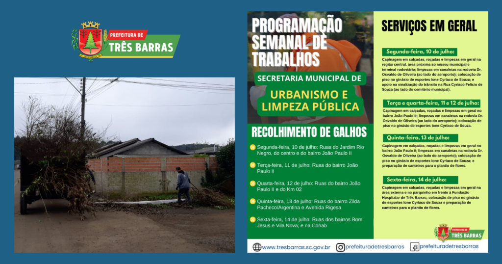 Urbanismo e Limpeza Pública: confira o cronograma de trabalho para esta semana