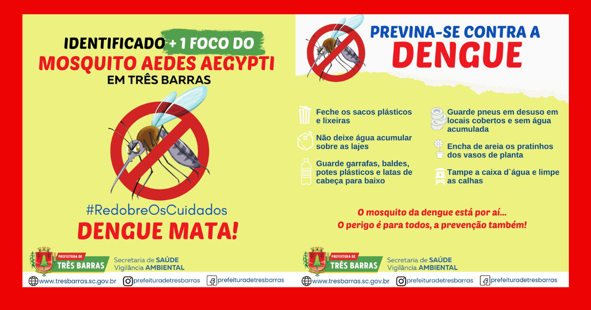 Alerta: novo foco do mosquito transmissor da dengue é identificado em Três Barras