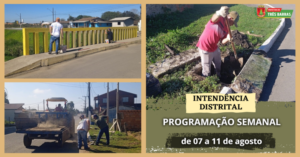 Atenção para a programação semanal de trabalhos da Intendência Distrital do São Cristóvão