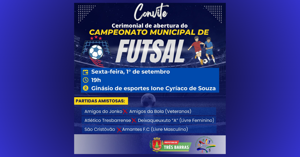 Jogos amistosos marcam abertura do Campeonato Municipal de Futsal nesta sexta, dia 1°
