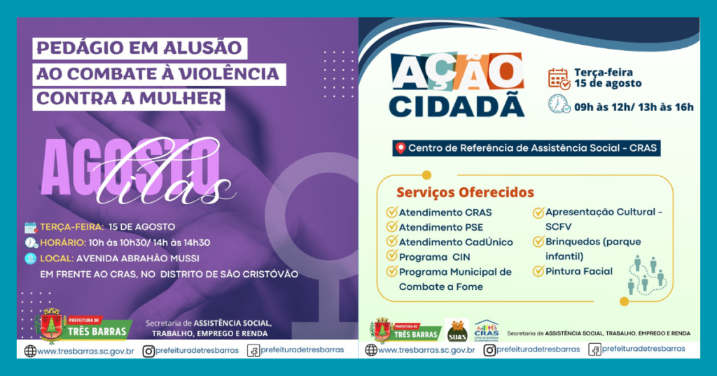 Terça, 15 de agosto, tem pedágio e “Ação Cidadã” para promover a campanha Agosto Lilás em Três Barras