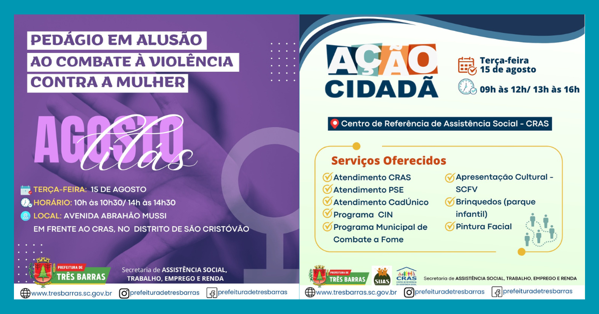 Terça, 15 de agosto, tem pedágio e “Ação Cidadã” para promover a campanha Agosto Lilás em Três Barras
