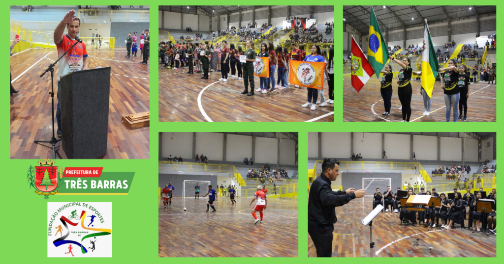 Apresentações culturais e jogos amistosos com 13 gols marcam a abertura do Campeonato Municipal de Futsal de Três Barras