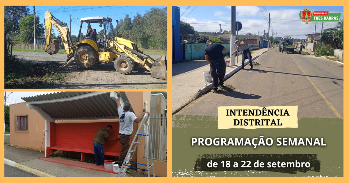 Atenção para o cronograma semanal de serviços da Intendência Distrital do São Cristóvão