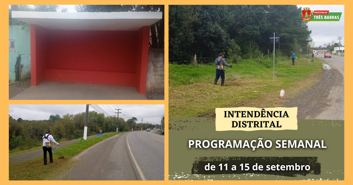 Confira a programação semanal de trabalhos da Intendência Distrital do São Cristóvão