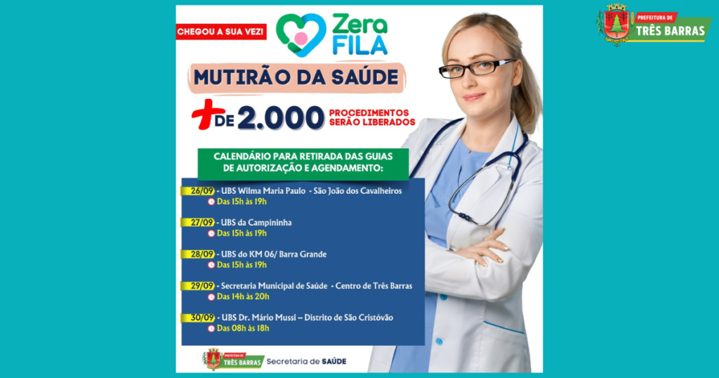 Mutirão vai liberar mais de 2 mil procedimentos de saúde em Três Barras