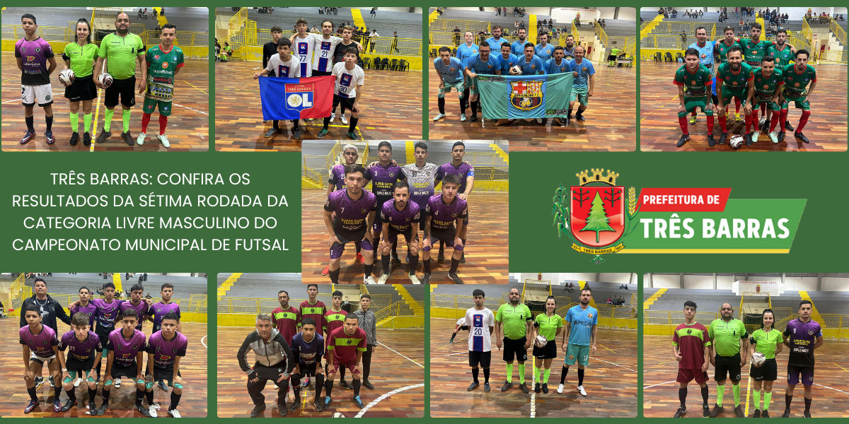 TRÊS BARRAS: CONFIRA OS RESULTADOS DA SÉTIMA RODADA DA CATEGORIA LIVRE MASCULINO DO CAMPEONATO MUNICIPAL DE FUTSAL