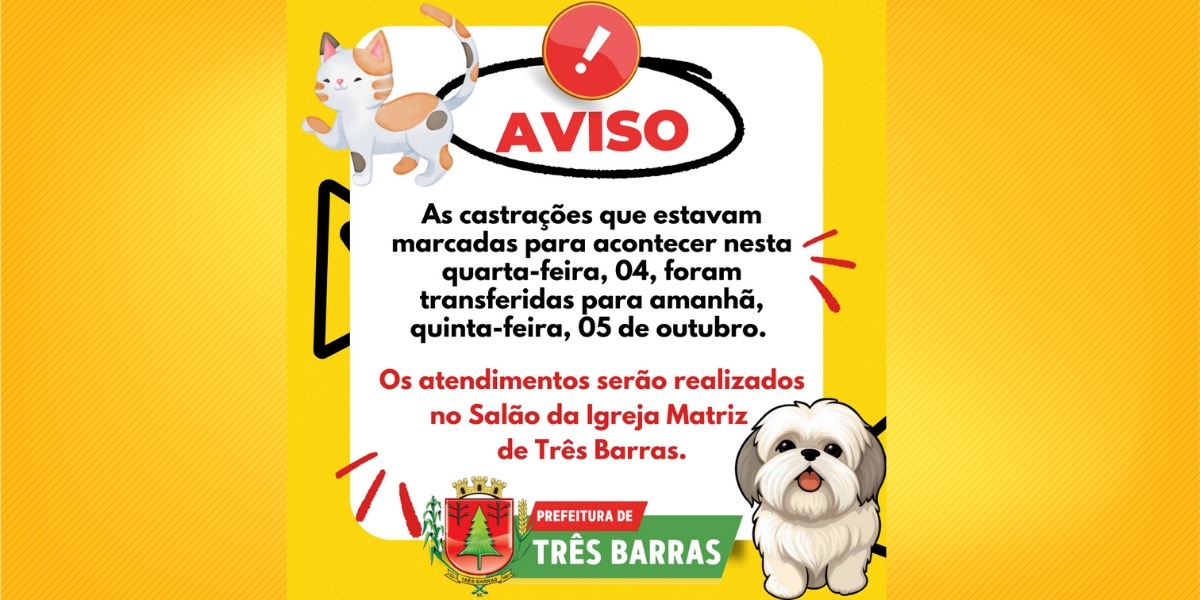 CASTRAÇÕES ACONTECEM NESTA QUINTA-FEIRA, 05, NO SALÃO DA IGREJA MATRIZ DE TRÊS BARRAS