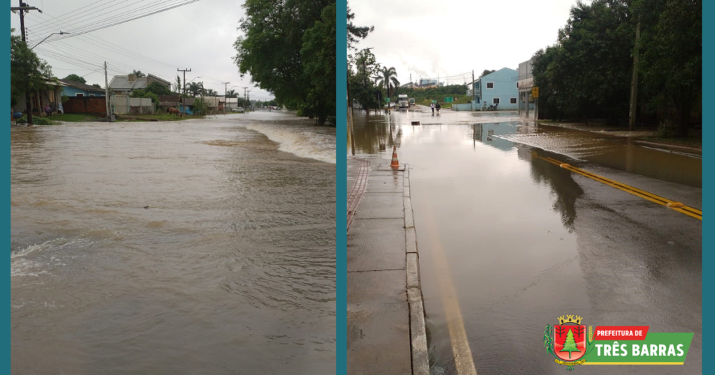 Alagamento motiva proibição do trânsito de caminhões pela região central de Três Barras