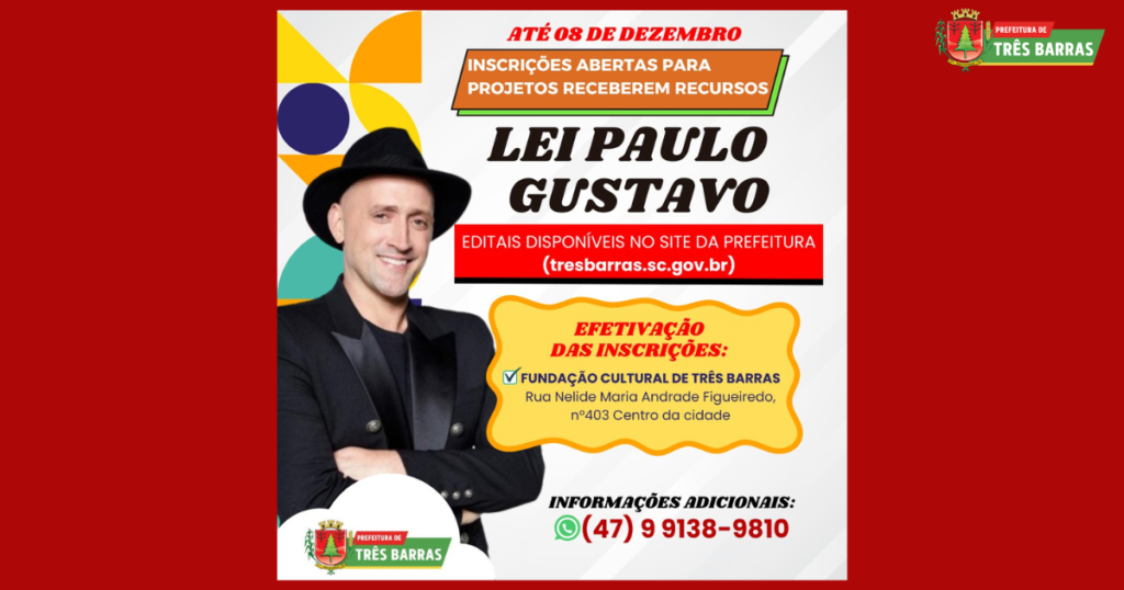 Lei Paulo Gustavo: inscrições para projetos receberem recursos seguem até 08 de dezembro