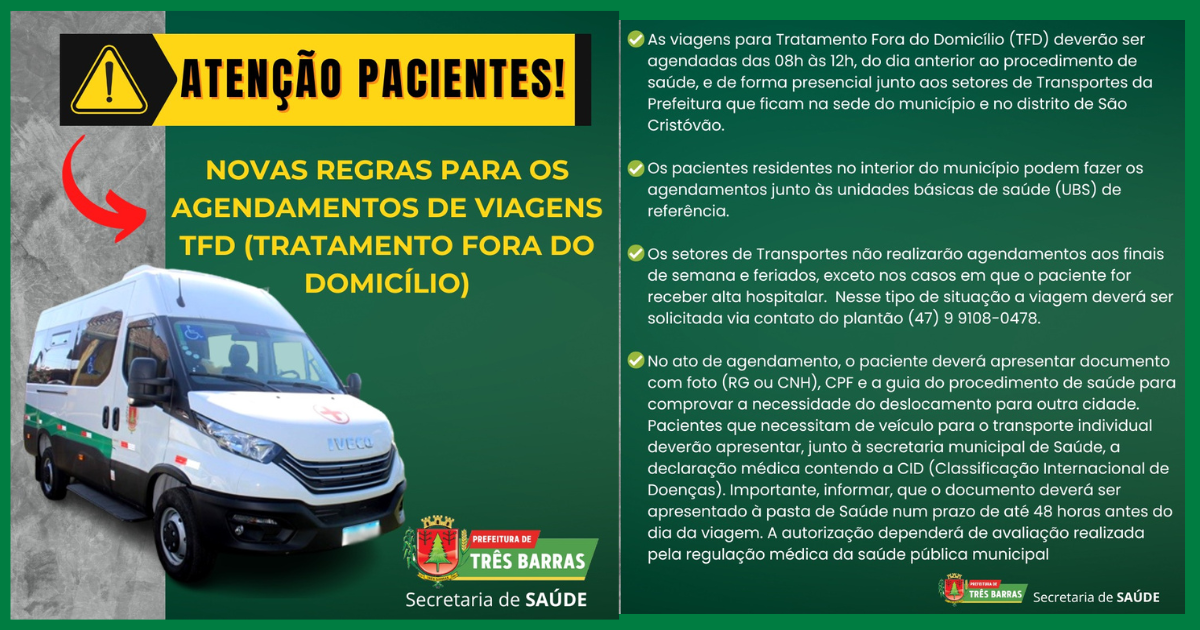 Secretaria de Saúde informa os usuários sobre as novas regras válidas para o agendamento de viagens TFD
