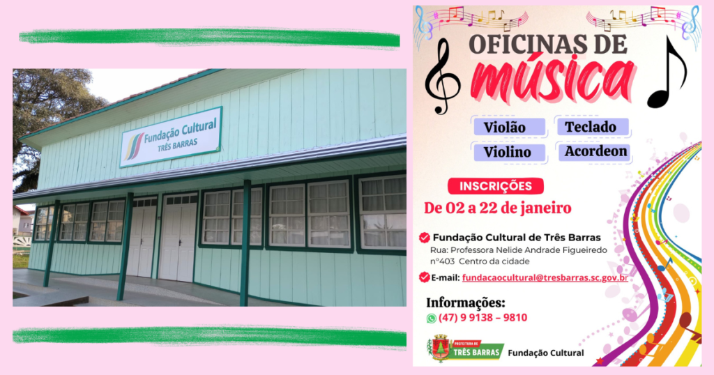 Fundação Cultural abrirá inscrições para oficinas de música em Três Barras; há oferta de quatro cursos