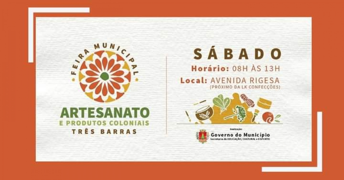 NESTE SÁBADO, DIA 03, TEM NOVA EDIÇÃO DA FEIRA MUNICIPAL DE ARTESANATO E PRODUTOS COLONIAIS