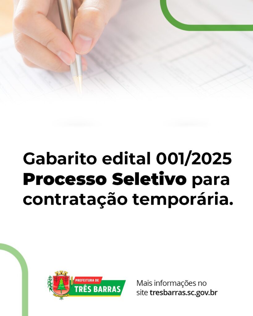Gabarito processo seletivo 001/2025