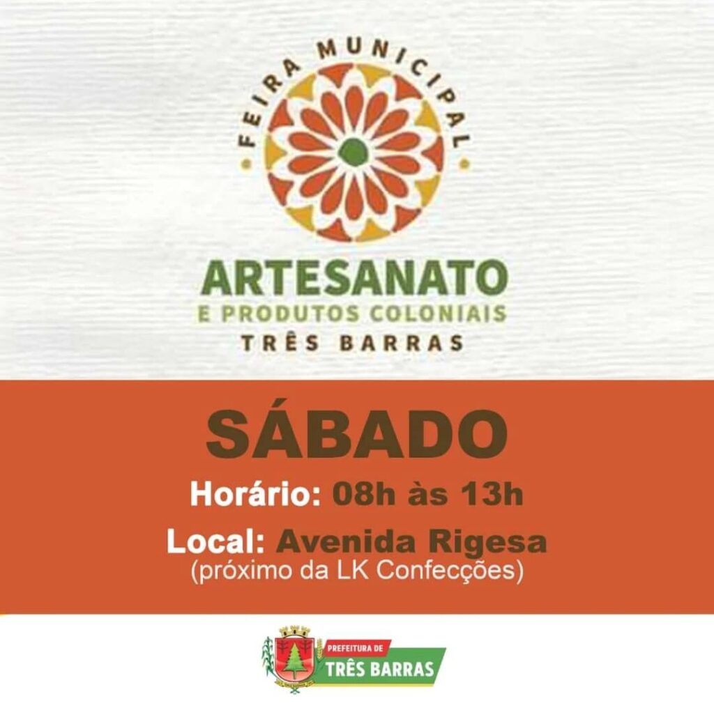 Neste sábado, dia 05 de julho, tem nova edição da Feira Municipal de Artesanatos e Produtos Coloniais