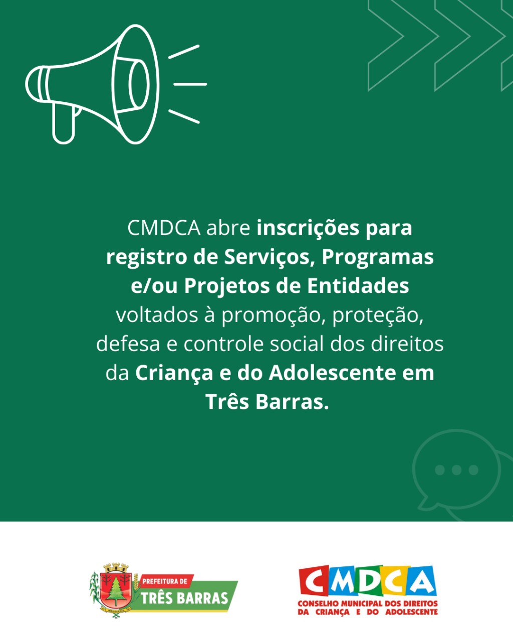CMDCA de Três Barras divulga resolução que regulamenta registro de Entidades e inscrições de serviços