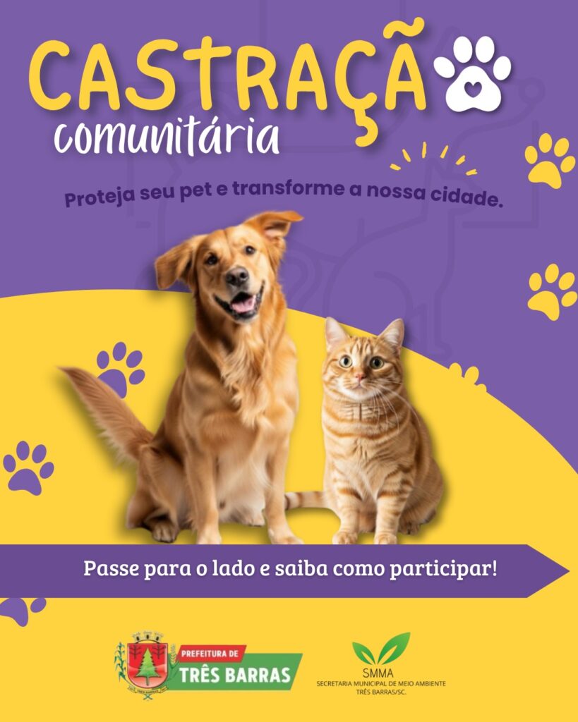 Três Barras abre inscrições para castrações gratuitas de cães e gatos Três Barras abre inscrições para castrações gratuitas de cães e gatos